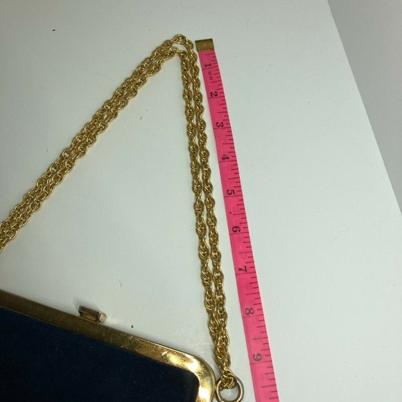 👜 Triangle New York Vintage Blue Suede Gold Tone - Picture 8 of 12